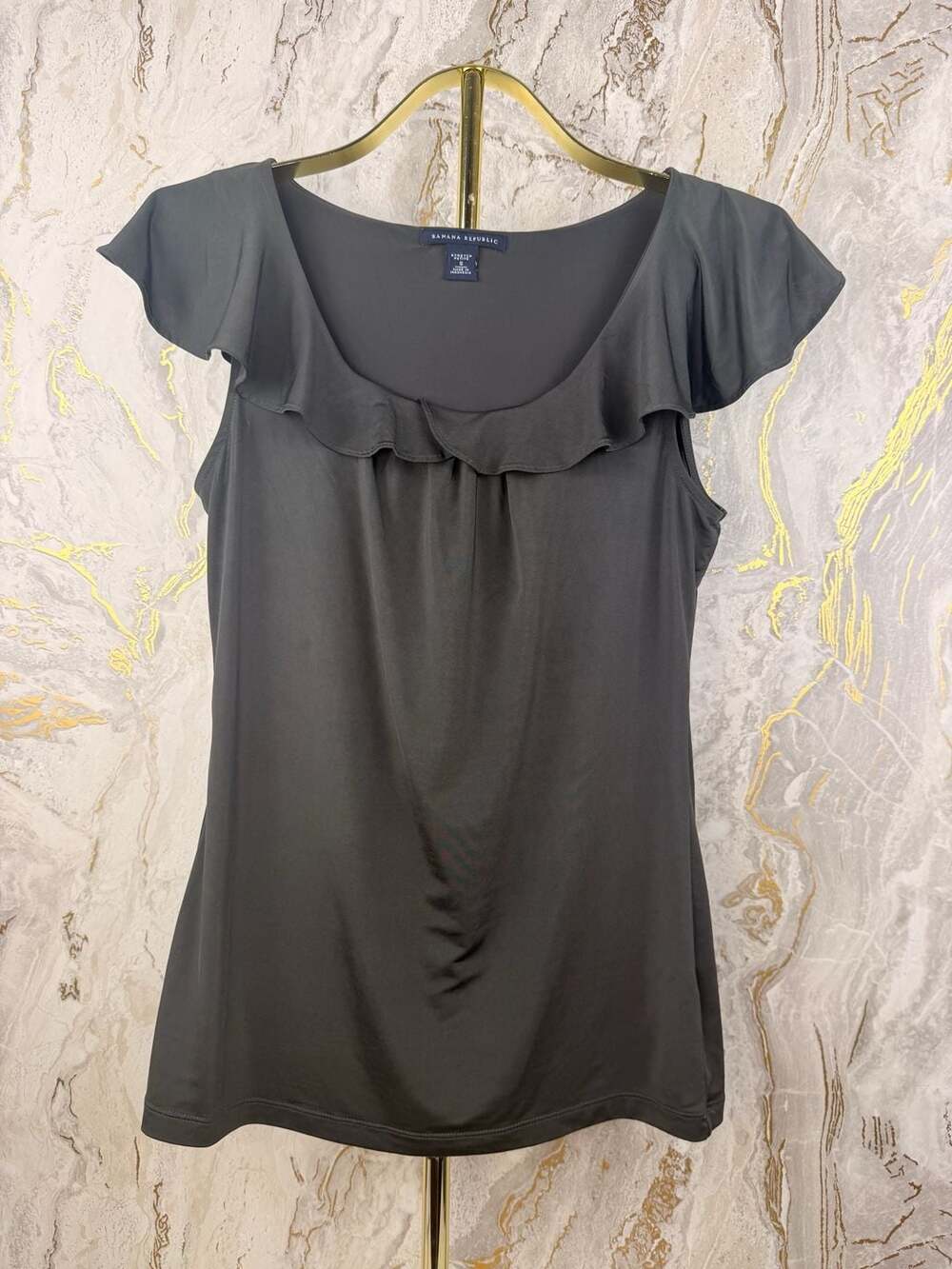 Banana Republic Stretch Petite Size S Gray Ruffle Hem Tank Top